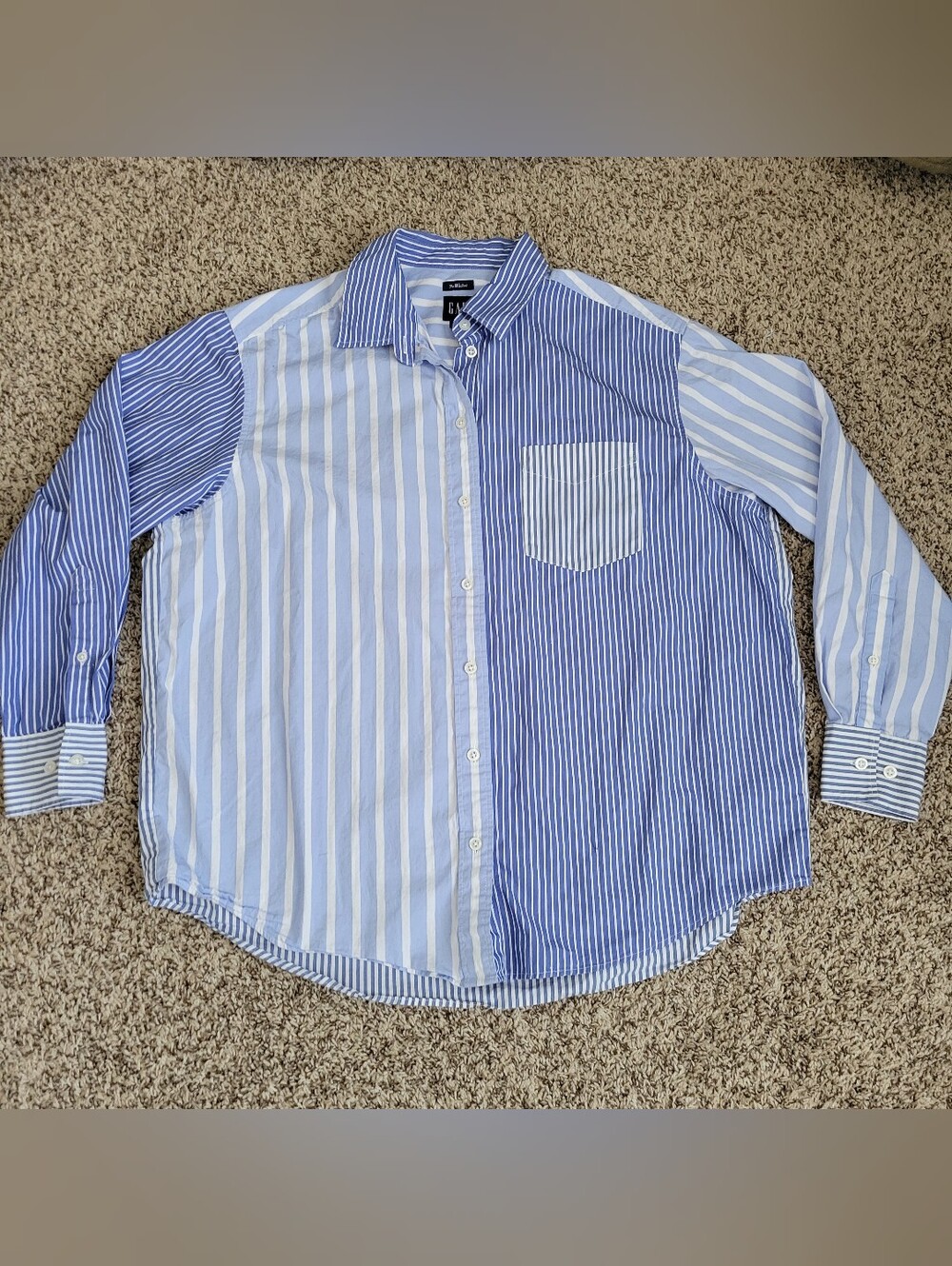 Gap The Big Shirt Top Button Up Down Blue White Striped Poplin Oversized Small